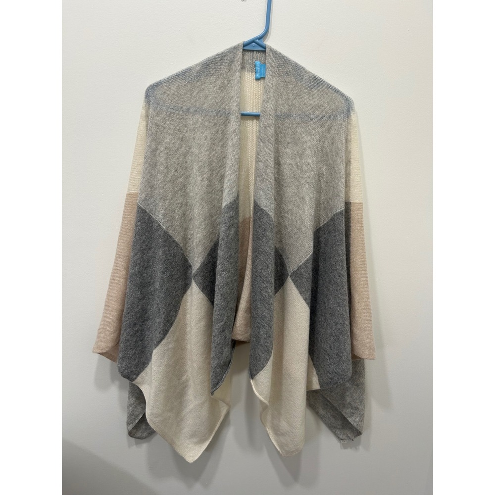 J.McLaughlin Cashmere Wrap Skylar Women OS Grey Colorblock Diamond Shawl Poncho